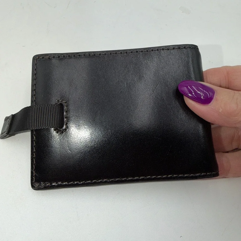 Fossil Mens Leather Bifold Money Clip Wallet Tropical Floral Print Black Brown